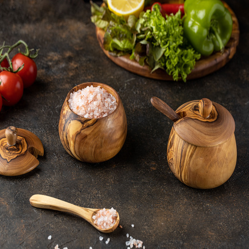 olive wood spice jars