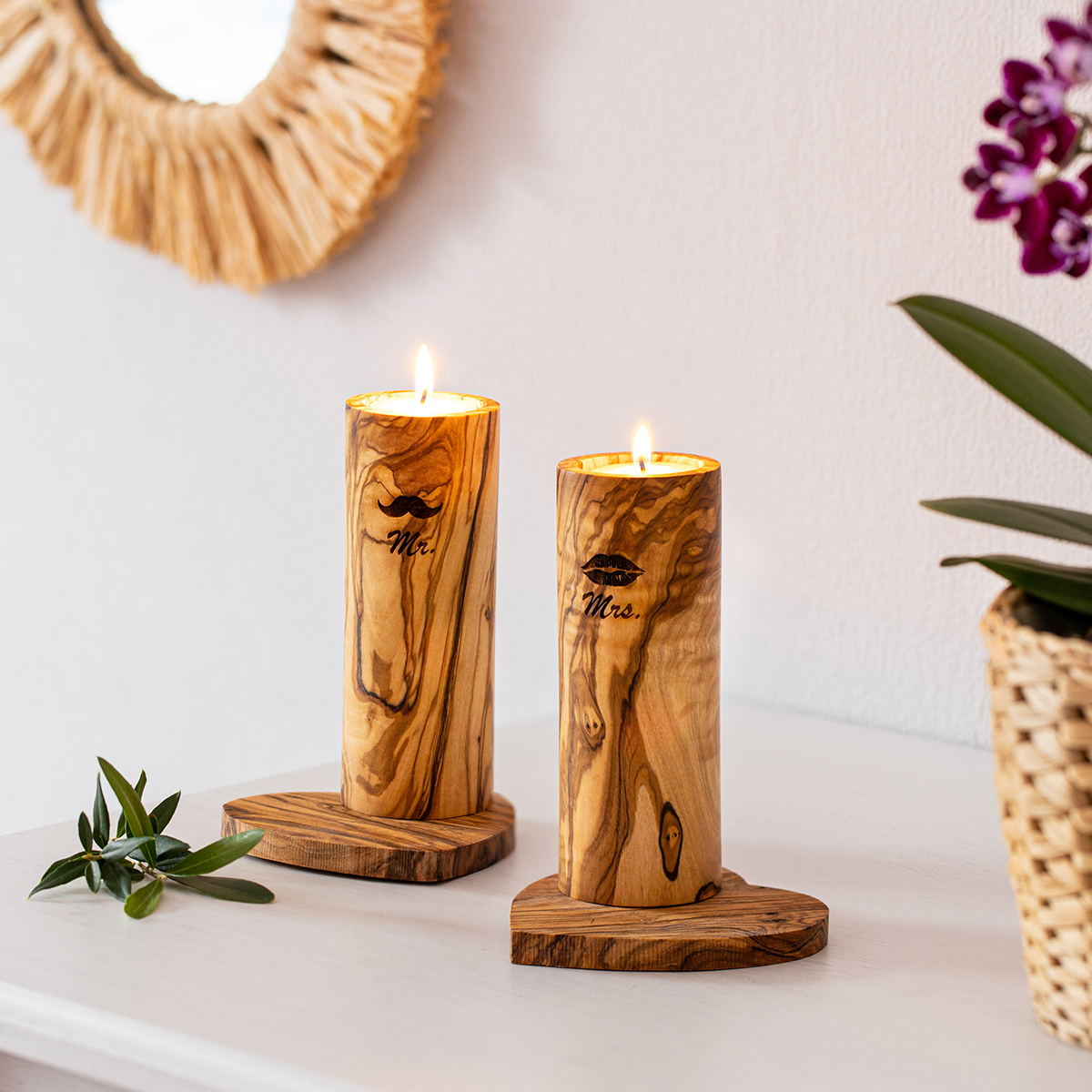 mediterranean hardwood candle holders