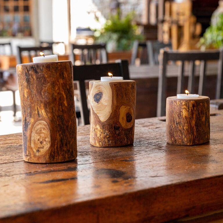 Olive wood candle holders