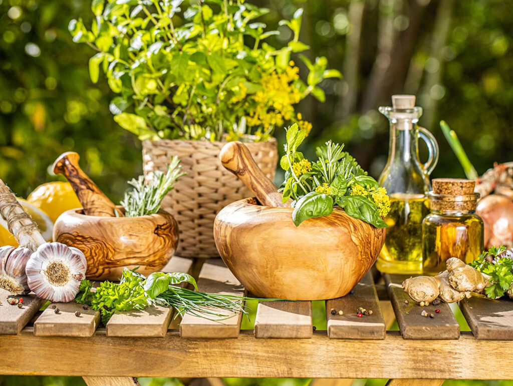 olive wood mortar and pestles